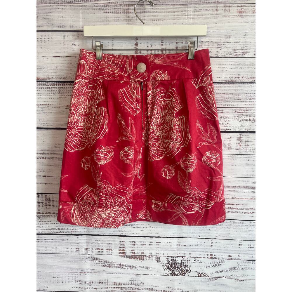 ANTHROPOLOGIE LEIFSDOTTIR FLORAL PLEATED SKIRT RED AND WHITE SIZE 8 - Picture 5 of 13